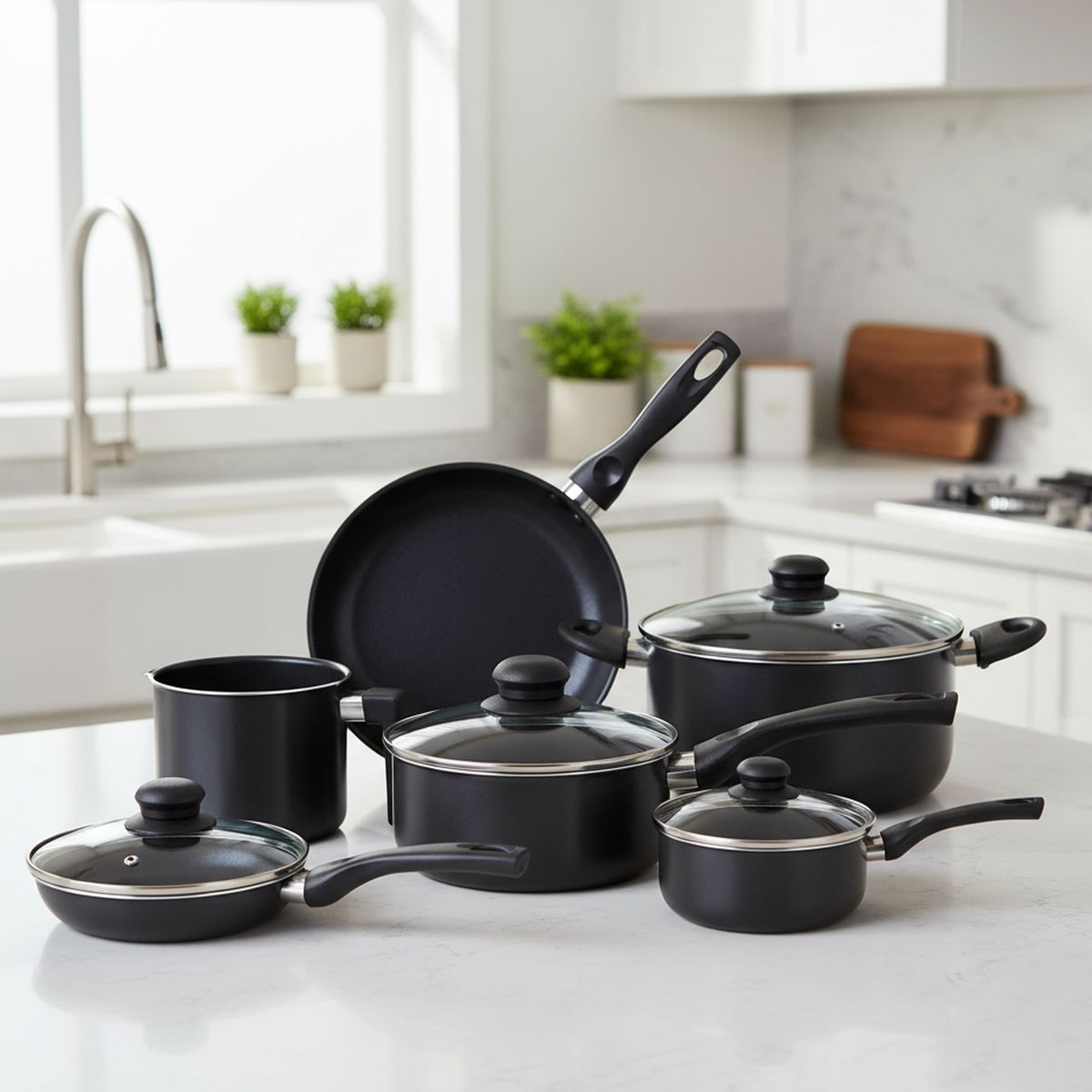 CASA BONITA - Batería de cocina 10 Piezas Aluminio Antiadherente Negro