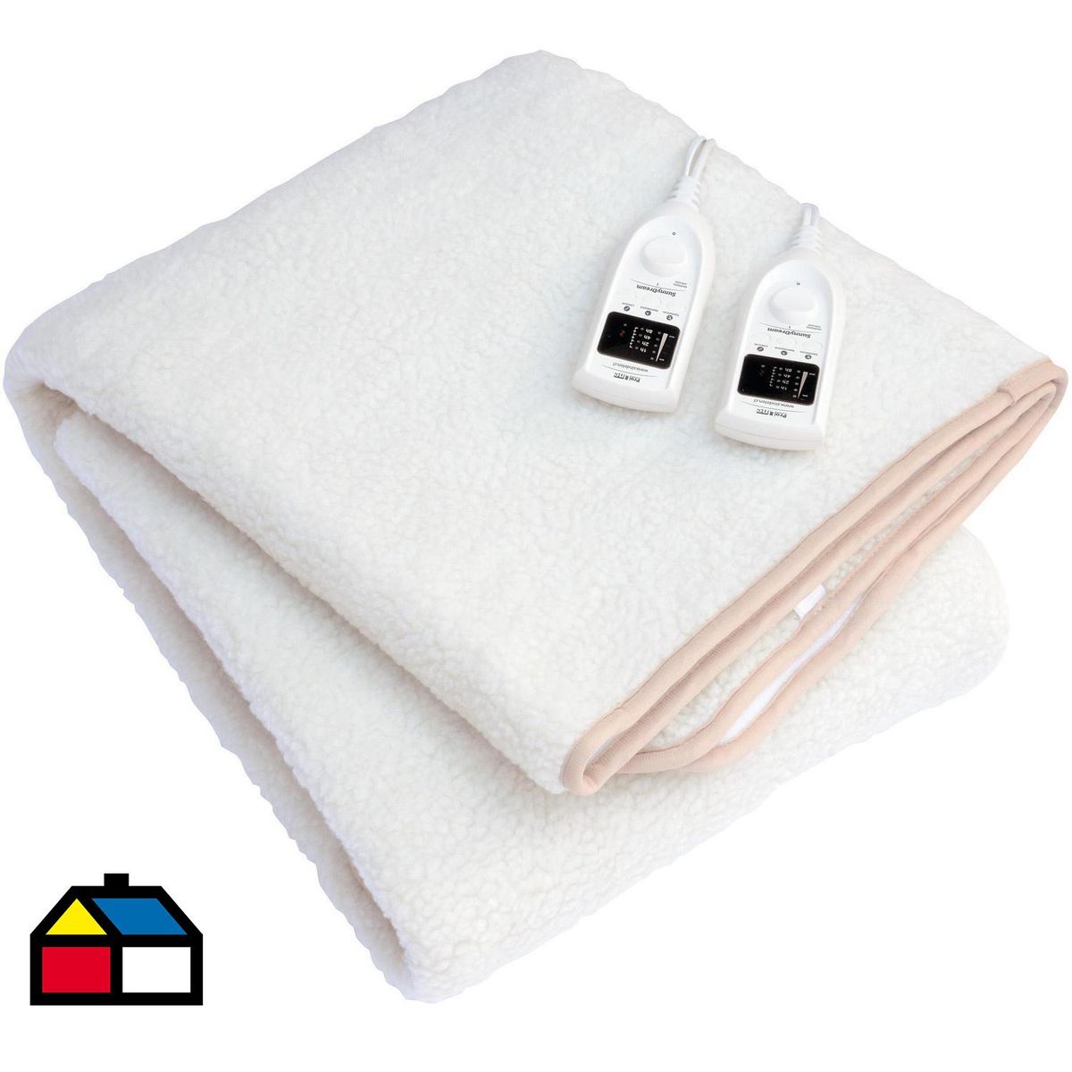 SINDELEN - Calientacamas Eléctrica Lana Sintética 2 plazas 120 W Blanco