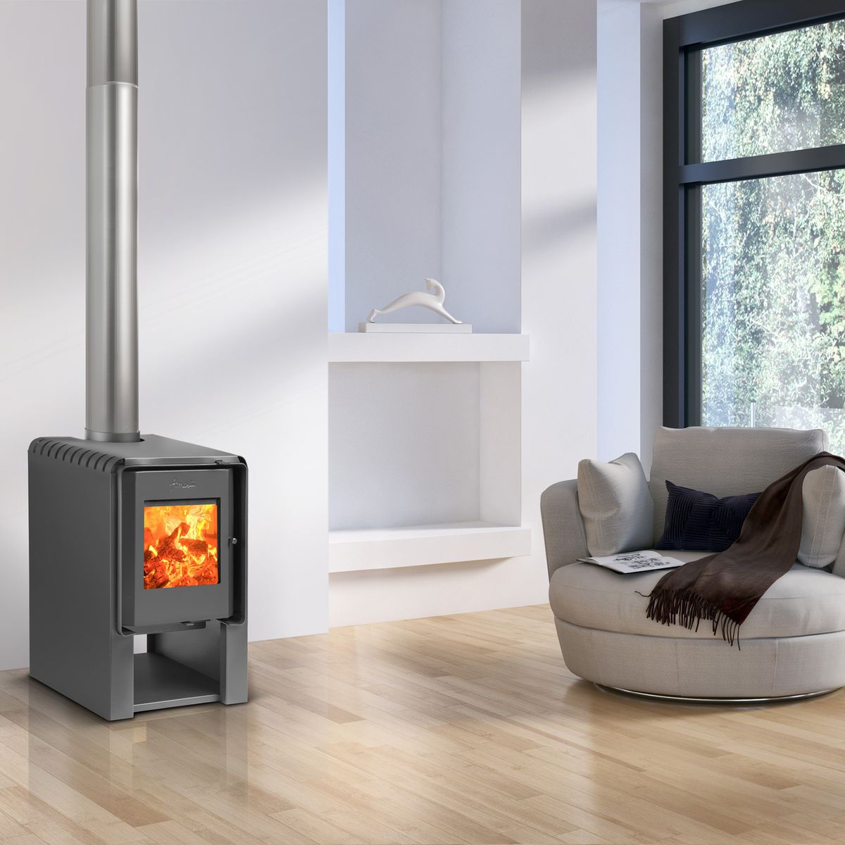 AMESTI - Estufa Leña Scantek 380 Gris Charcoal