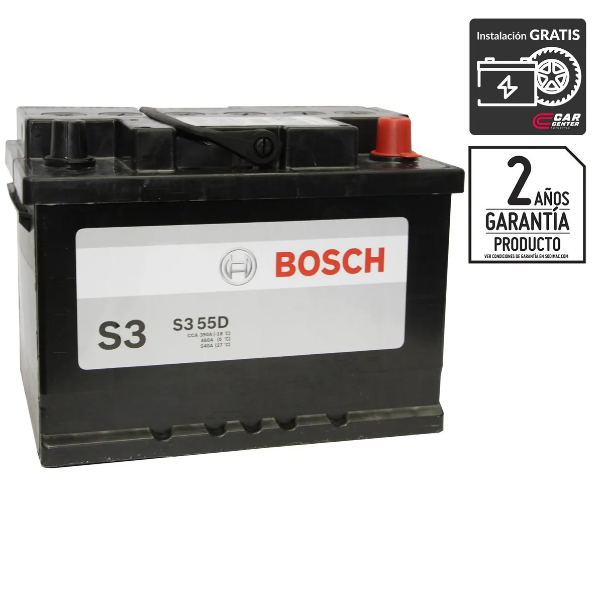 BOSCH - Batería de Auto 55 Ah Positivo Derecho 390 CCA
