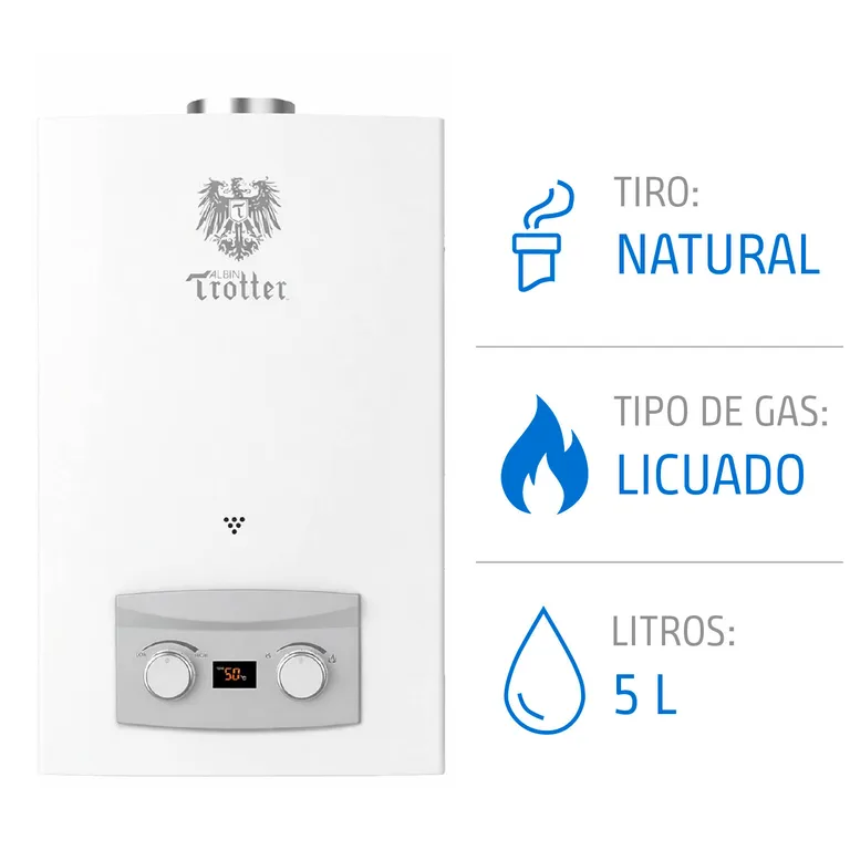 Calefont 5 Litros Gas Licuado Tiro Natural Ionizado