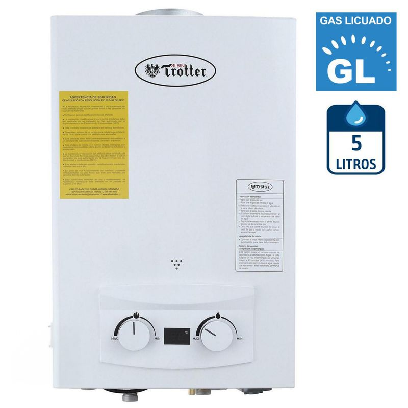 ALBIN TROTTER - Calefont Gas Licuado 5 Litros Tiro Natural Ionizado