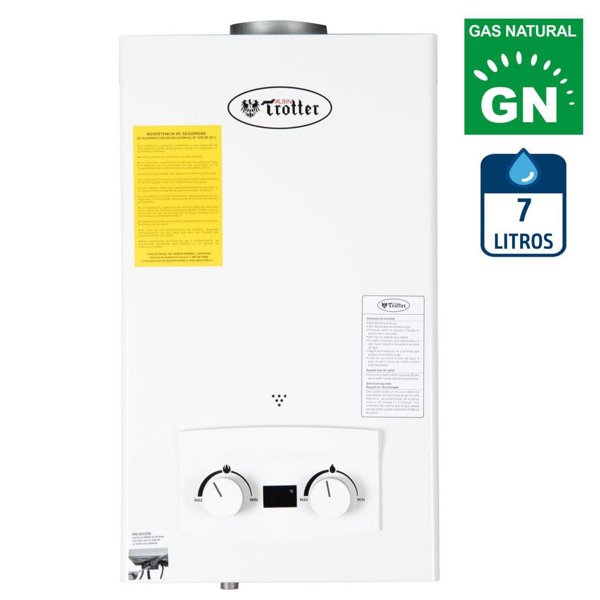 ALBIN TROTTER - Calefont Gas Natural 7 Litros Tiro Natural Ionizado