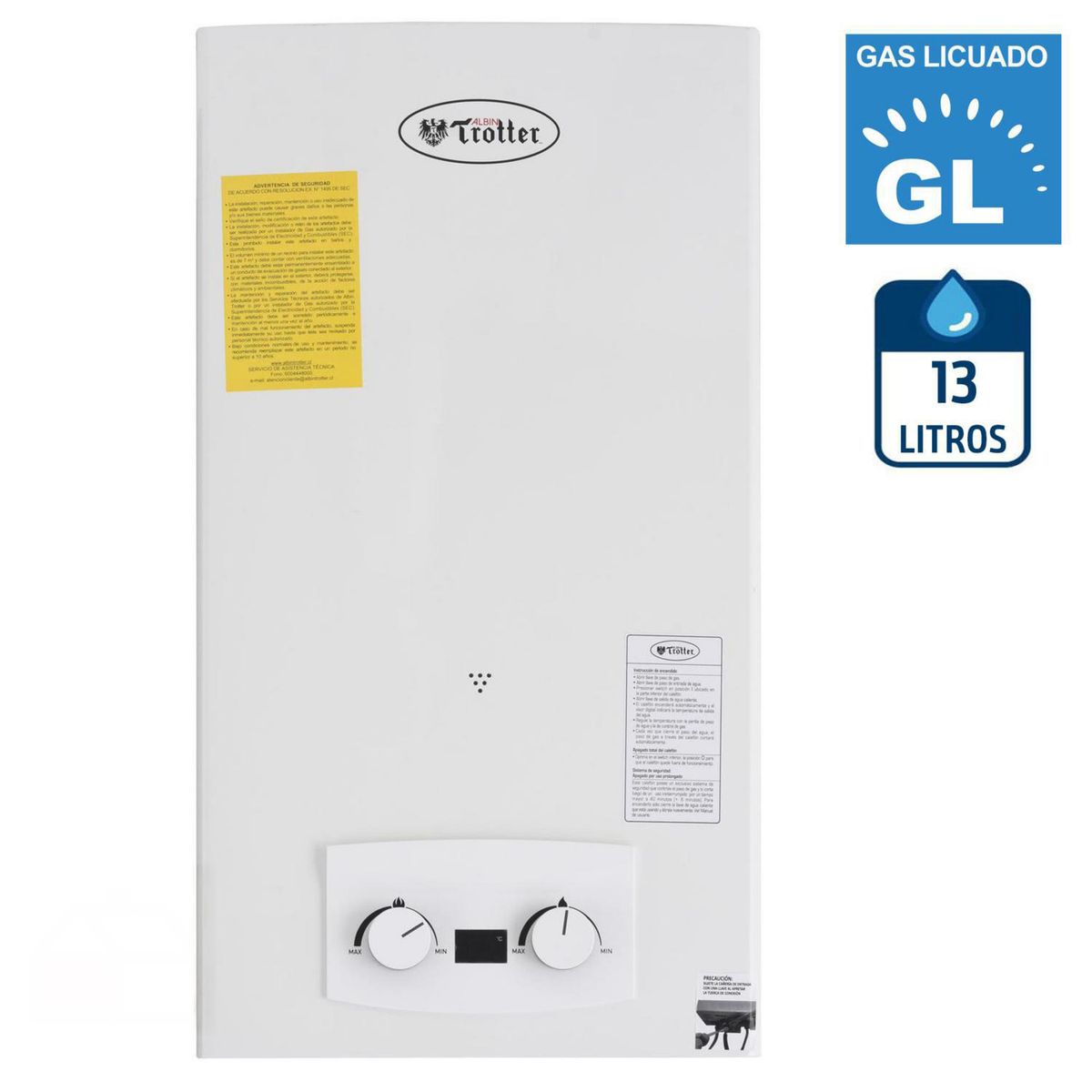 ALBIN TROTTER - Calefont Gas Licuado 13 Litros Tiro Natural Ionizado