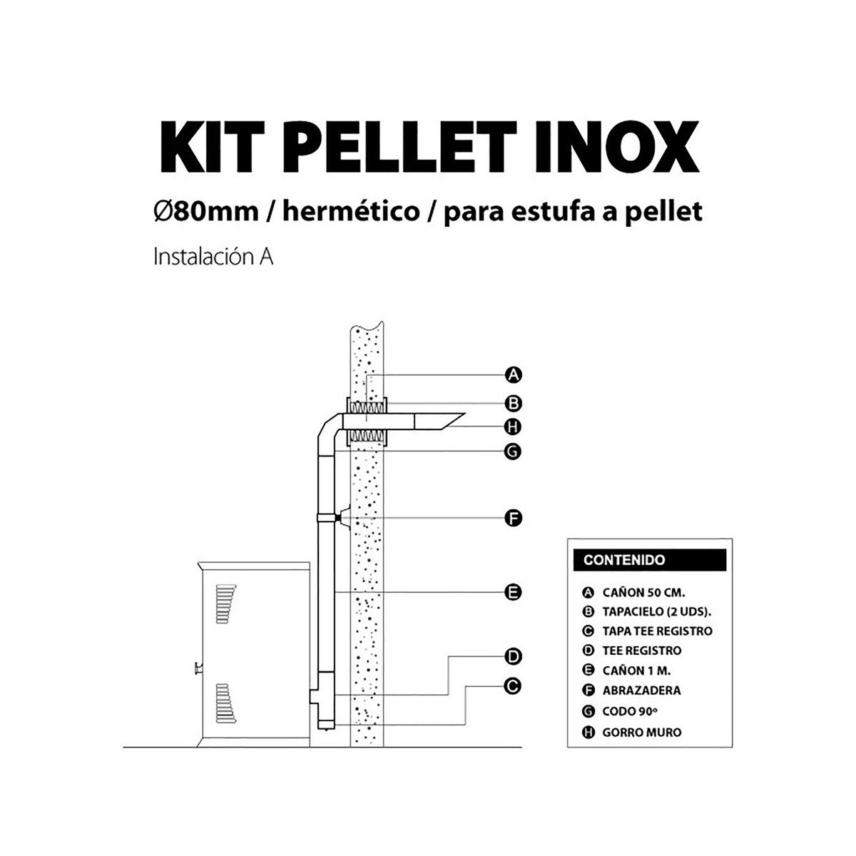 AMESTI - Kit de instalación pellet muro acero inoxidable