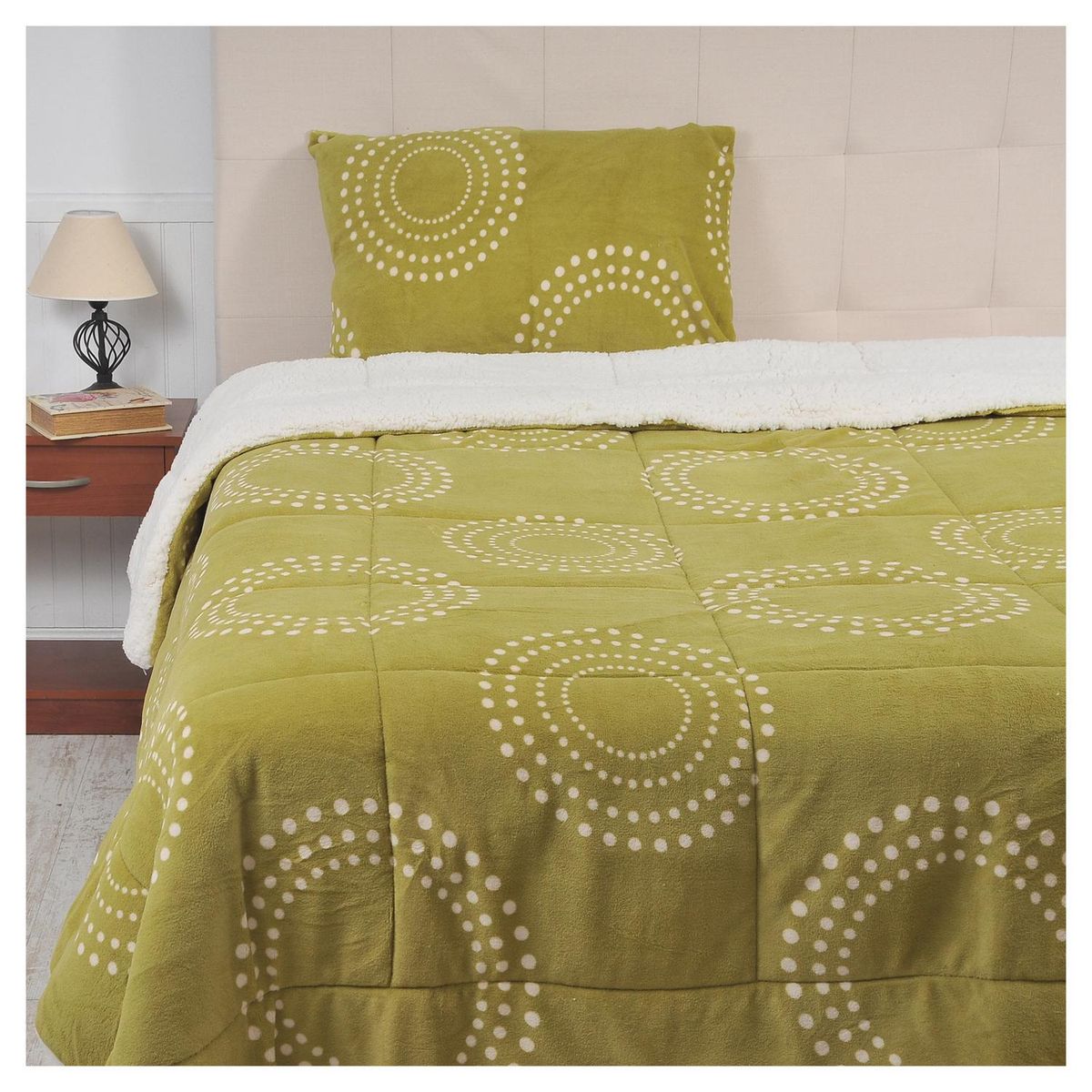 MASHINI - Cubrecama 1.5 plazas Coral Sherpa Pistacho