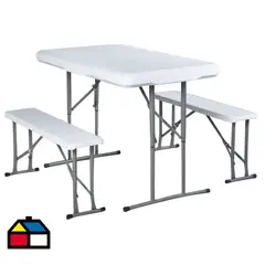 JUST HOME COLLECTION - Mesa Plegable con Bancos Rectangular 63x74x105 cm Blanco