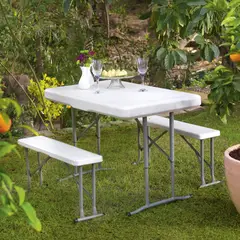 JUST HOME COLLECTION - Mesa Plegable con Bancos Rectangular 63x74x105 cm Blanco