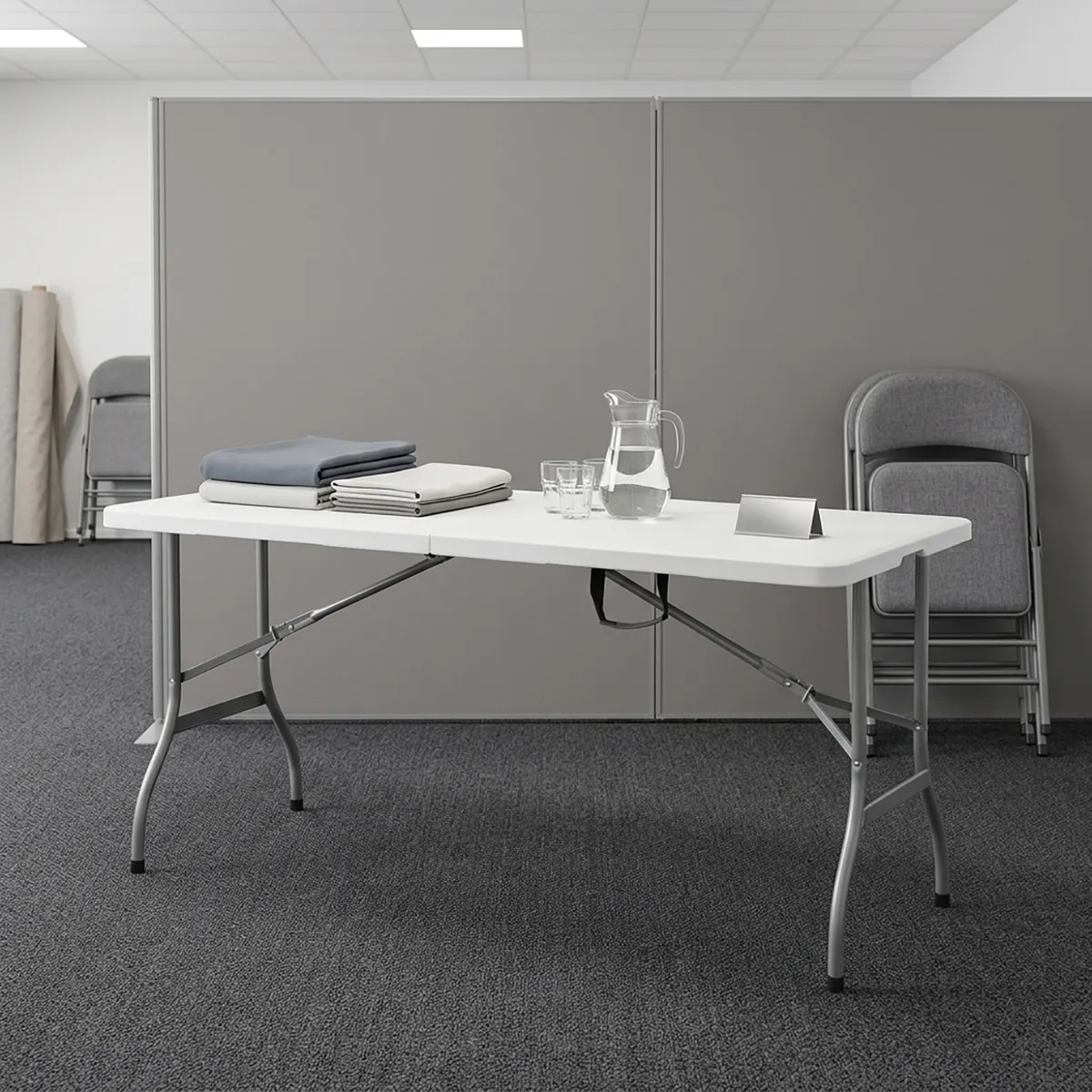 Mesa Plegable Tipo Maleta Rectangular 152 cm Blanco, marca JUST HOME COLLECTION - Foto 2