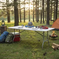 Mesa Plegable Tipo Maleta Rectangular Acero 75x74x244 cm blanco