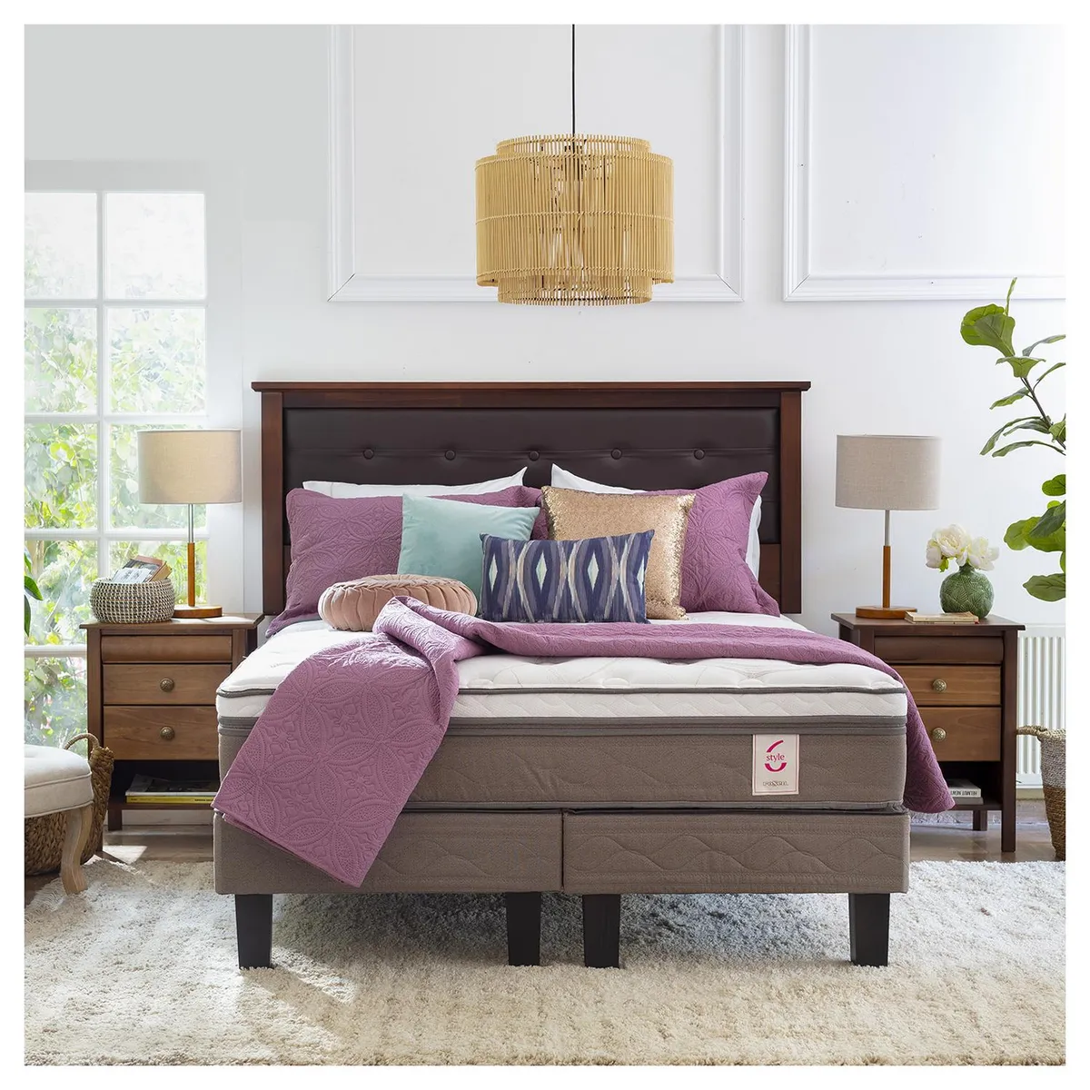 ROSEN - Cama 2 plazas Europea New Style Blanco/visón