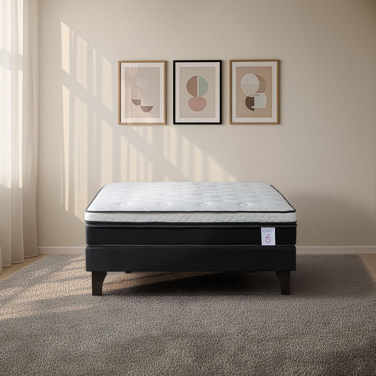 ROSEN - Cama 2 plazas Europea New Style Blanco/visón