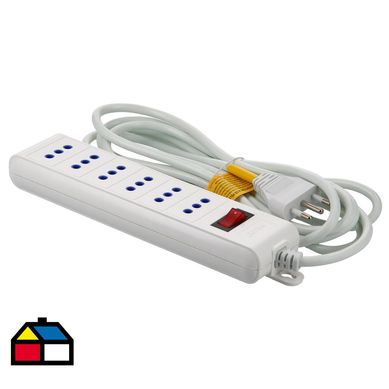 Alargador 6 tomas con interruptor On Off 3 m Blanco