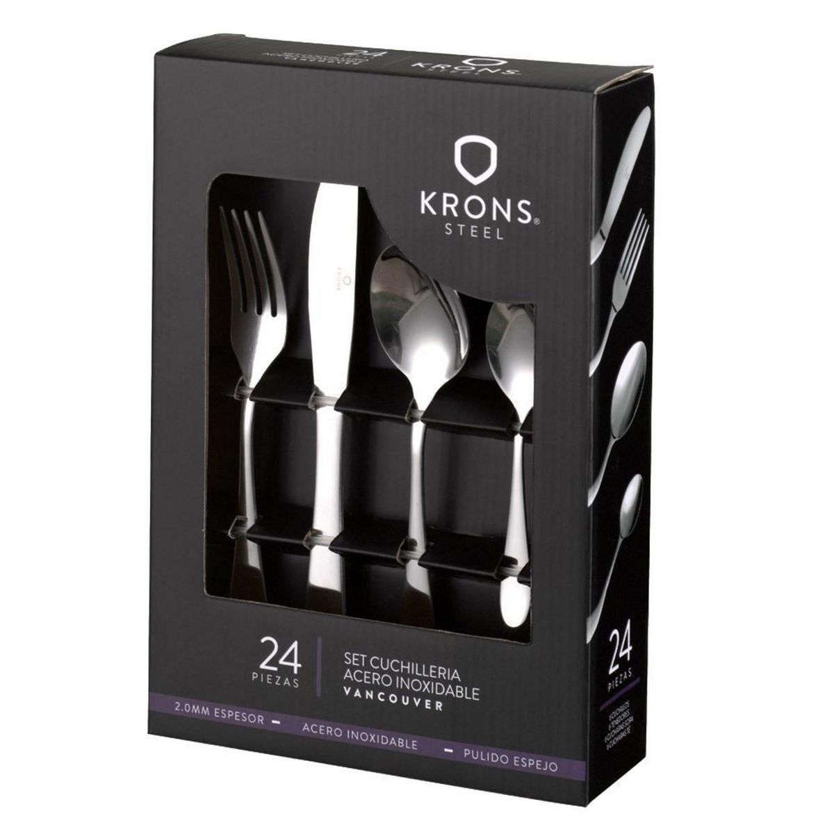 KRONS - Juego de cubiertos acero inoxidable 24 piezas gris