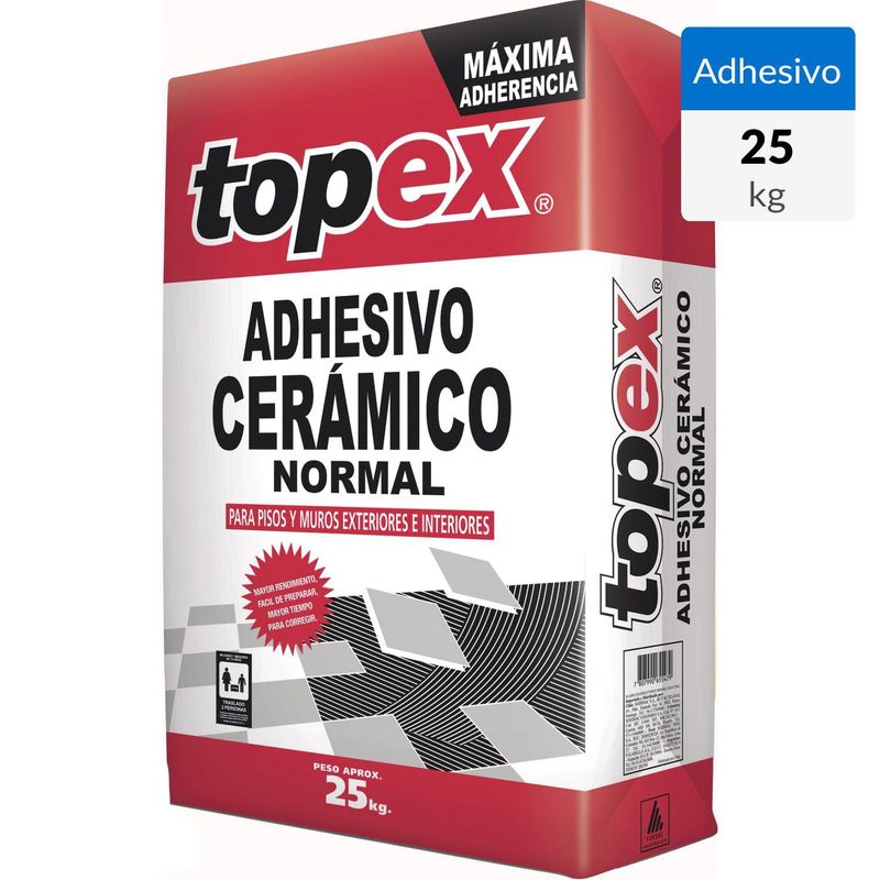 TOPEX - Adhesivo Cerámico Tradicional Piso y muro Superficie Rígido 25 kg