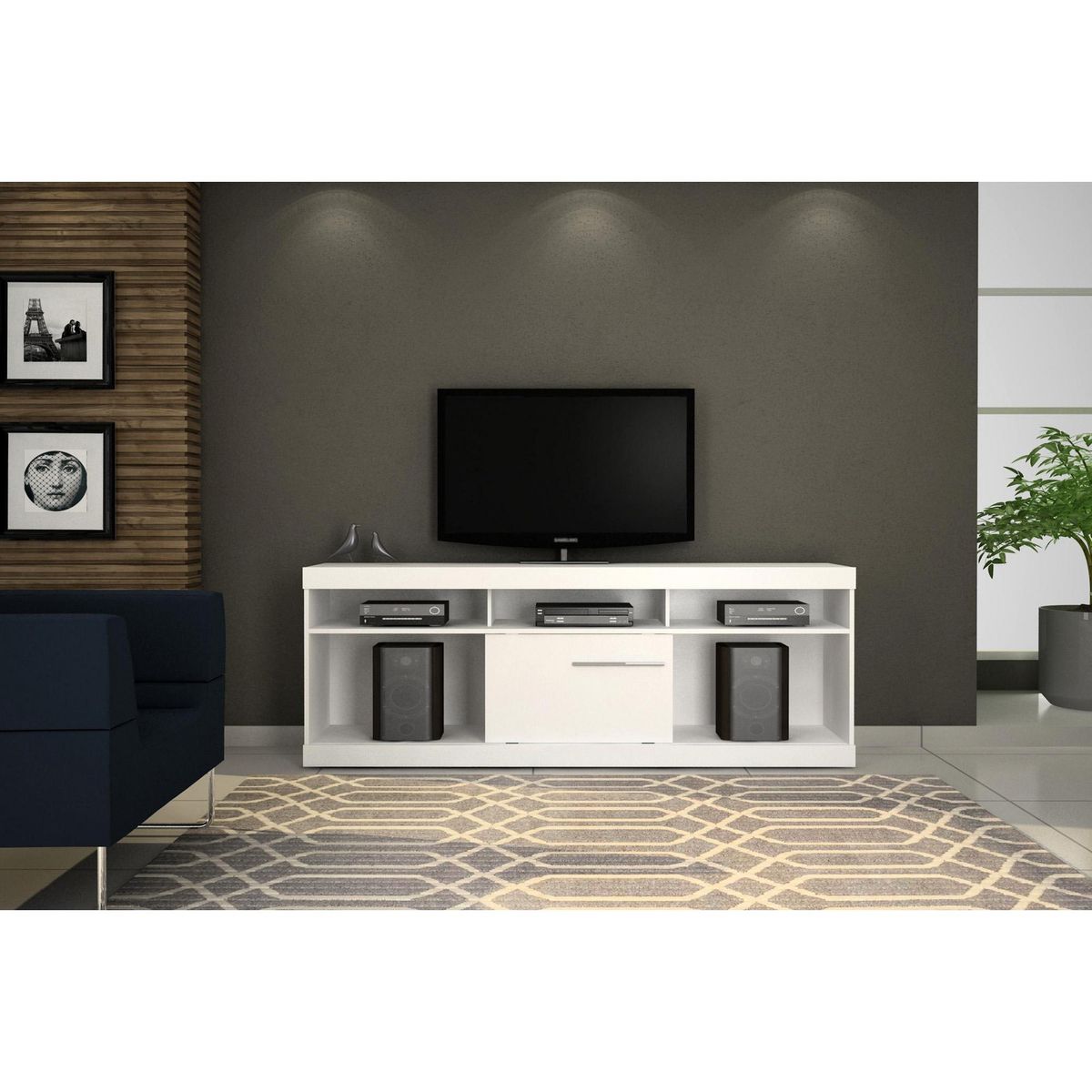 VEKKAHOME - Rack de TV 60 " 180x40x68,5 Blanco