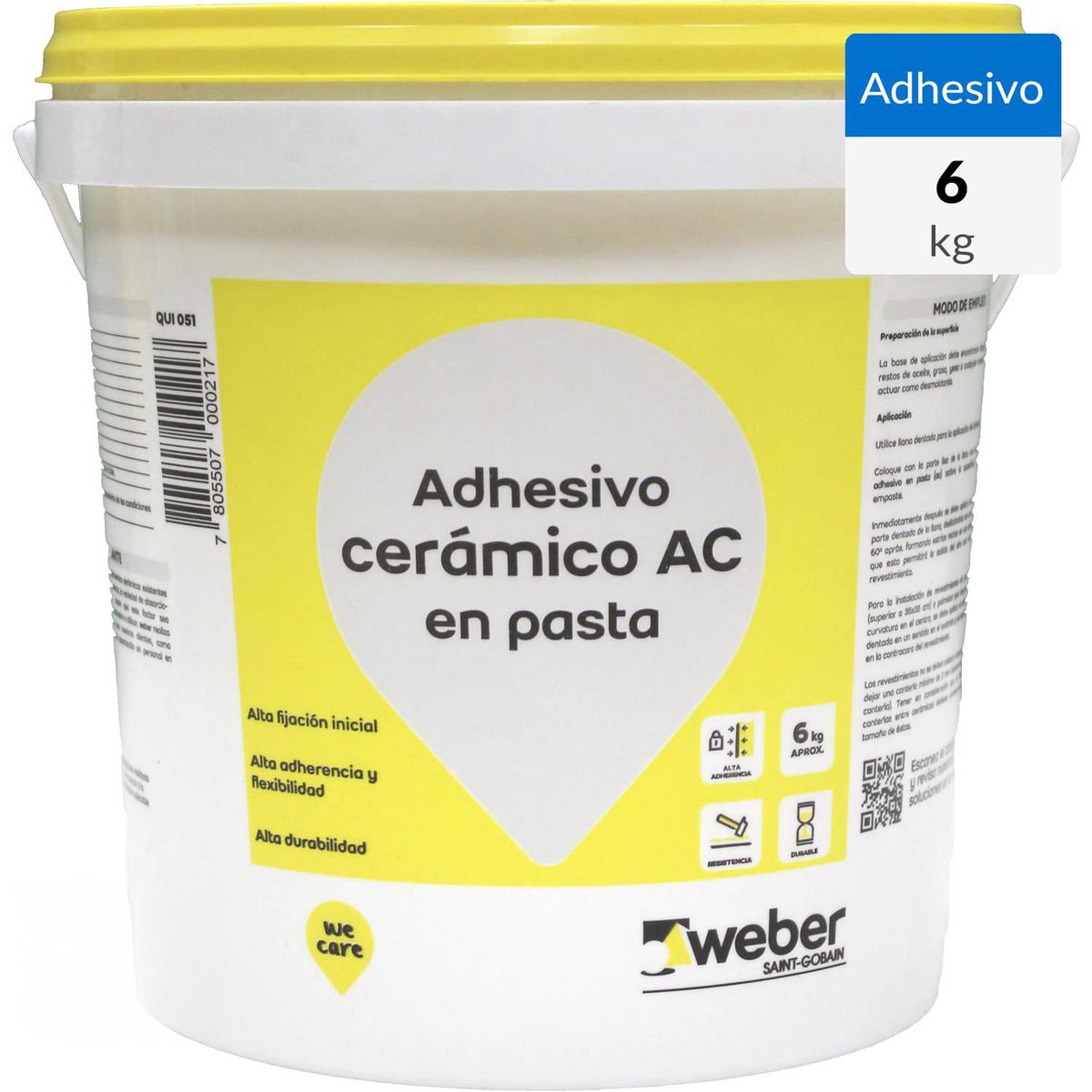 WEBER - Adhesivo Cerámico Muro Superficie Flexible 6 kg