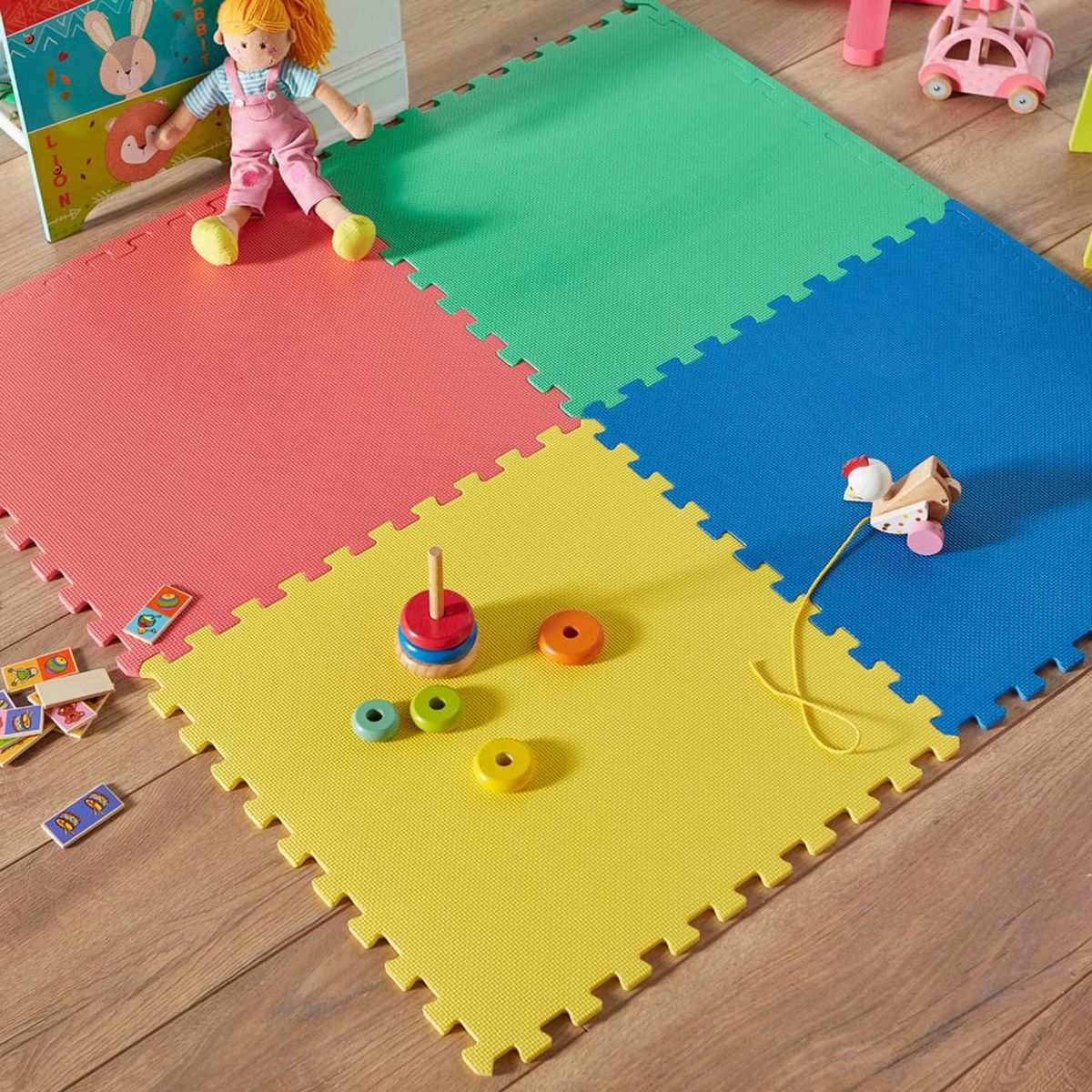 JUST HOME COLLECTION - Alfombra Puzzle 4 Piezas 60x60 cm Plástico Multicolor