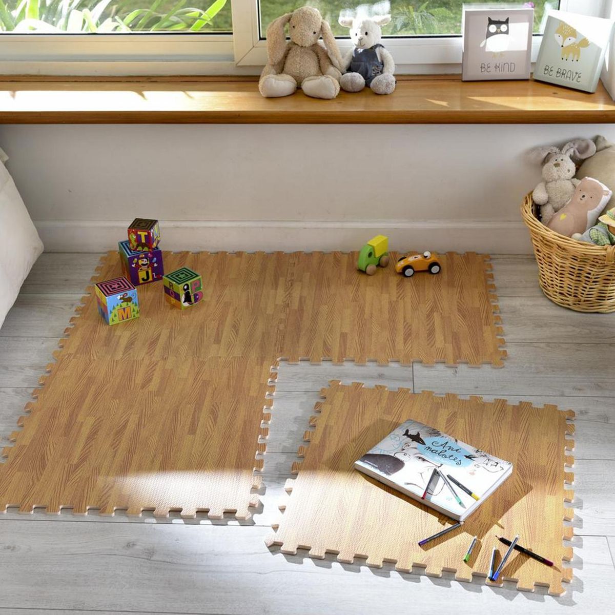 JUST HOME COLLECTION - Alfombra Puzzle Madera 60x60 cm Plástico Café