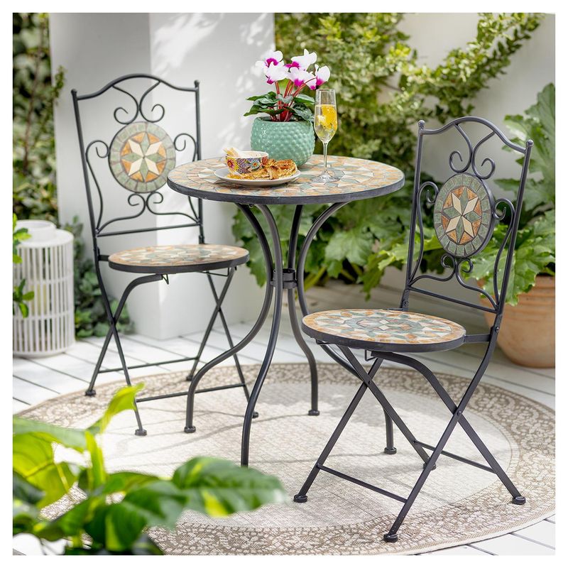 JUST HOME COLLECTION - Juego de Terraza Balcón Mosaico Fierro 2 Personas