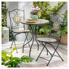 JUST HOME COLLECTION - Juego de Balcón de Terraza Mosaico Fierro 2 Personas Café