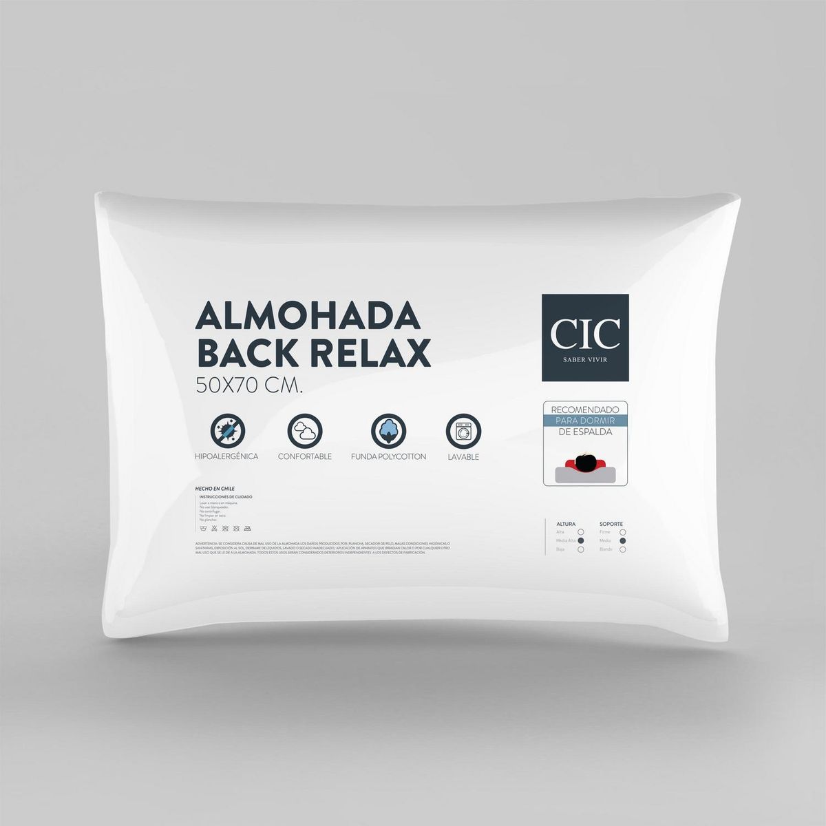 CIC - Almohada Fibra Back de Fibra sintética para Dormir 50x70 cm