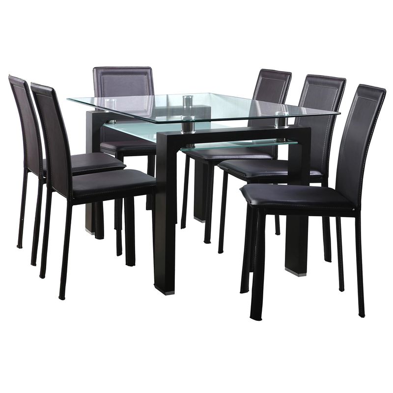 GRUPO LINK - Juego de Comedor Prisma 6 Sillas Mesa Rectangular 75x90x150 cm Nogal