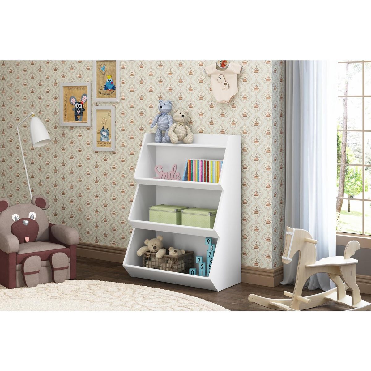 KIDSCOOL - Estante Zig Zag Madera 4 Nivel(es) 63x88.5x35 cm Blanco