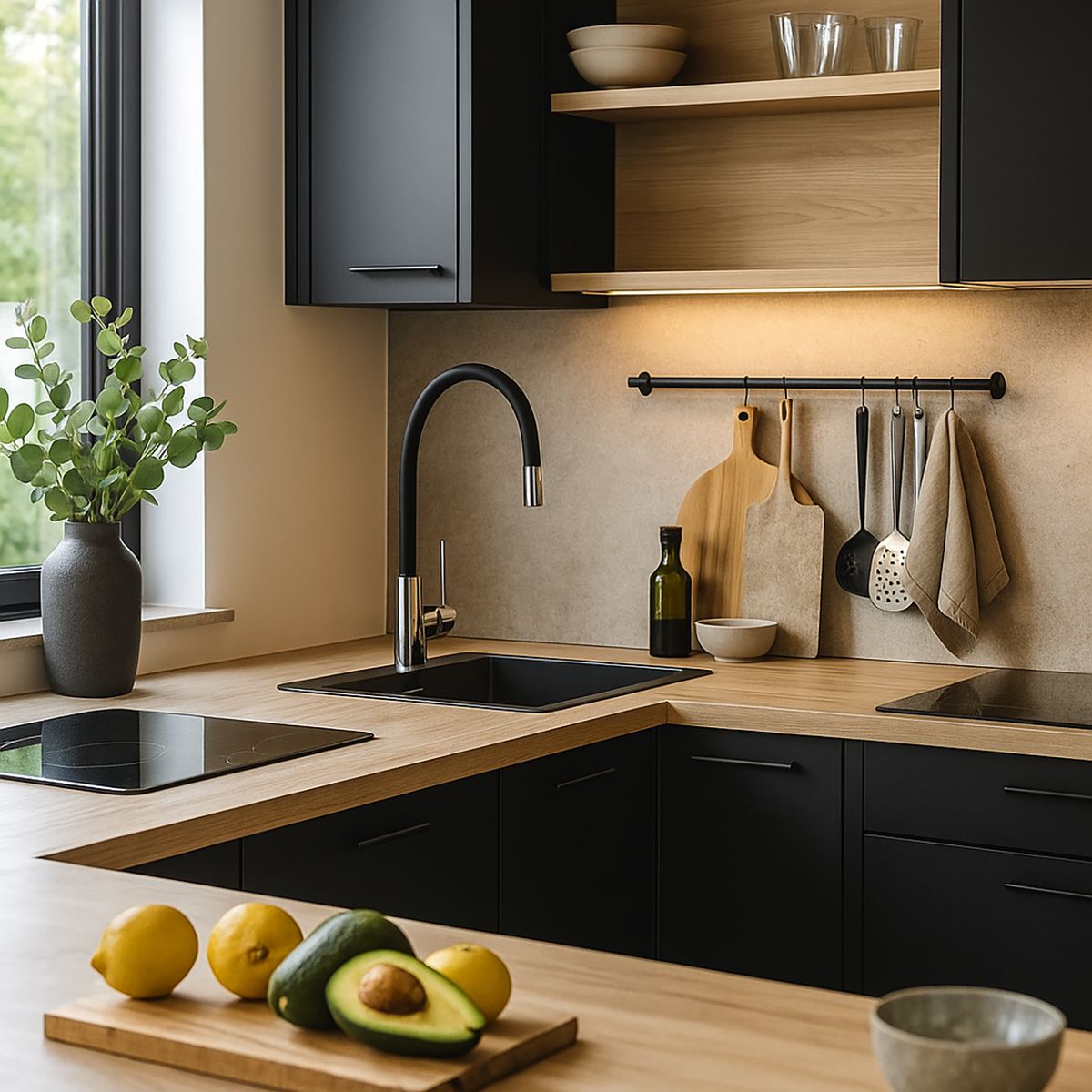 SENSI DACQUA - Monomando Flexible Lavaplatos Negro