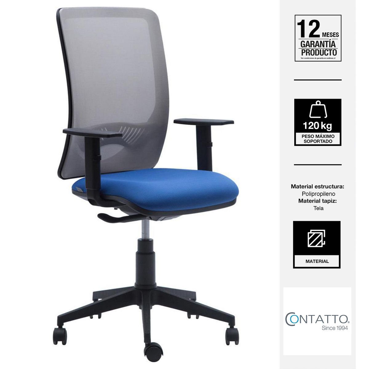 CONTATTO - Silla Escritorio Ergonómica Duke Gris/Azul