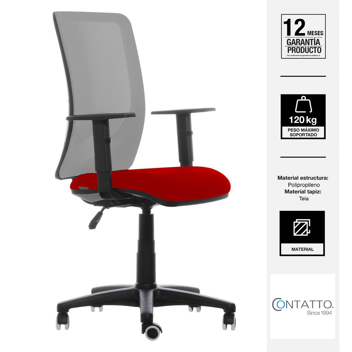 CONTATTO - Silla Escritorio Ergonómica Duke Gris/Rojo