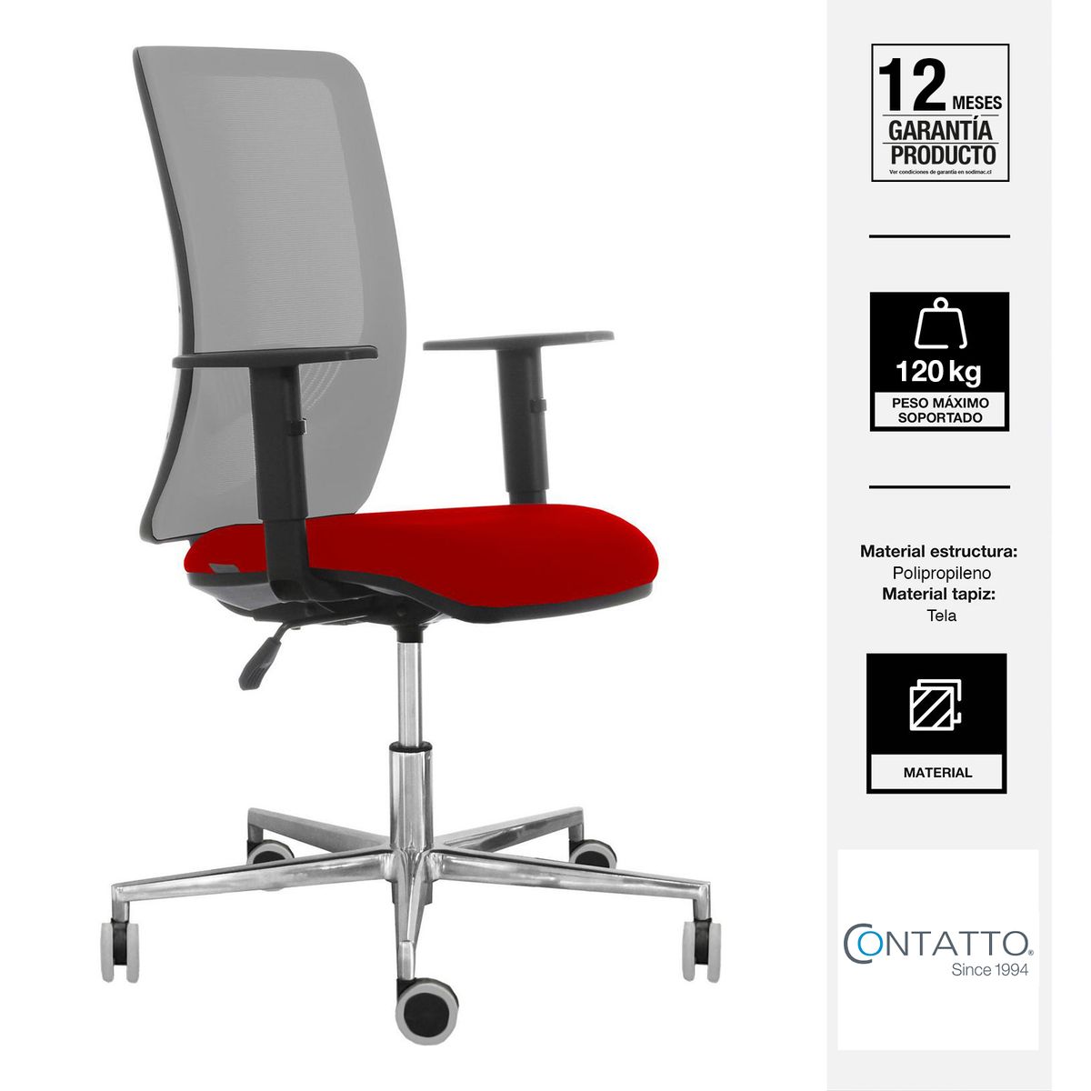 CONTATTO - Silla Escritorio Ergonómica Duke Gris/Rojo