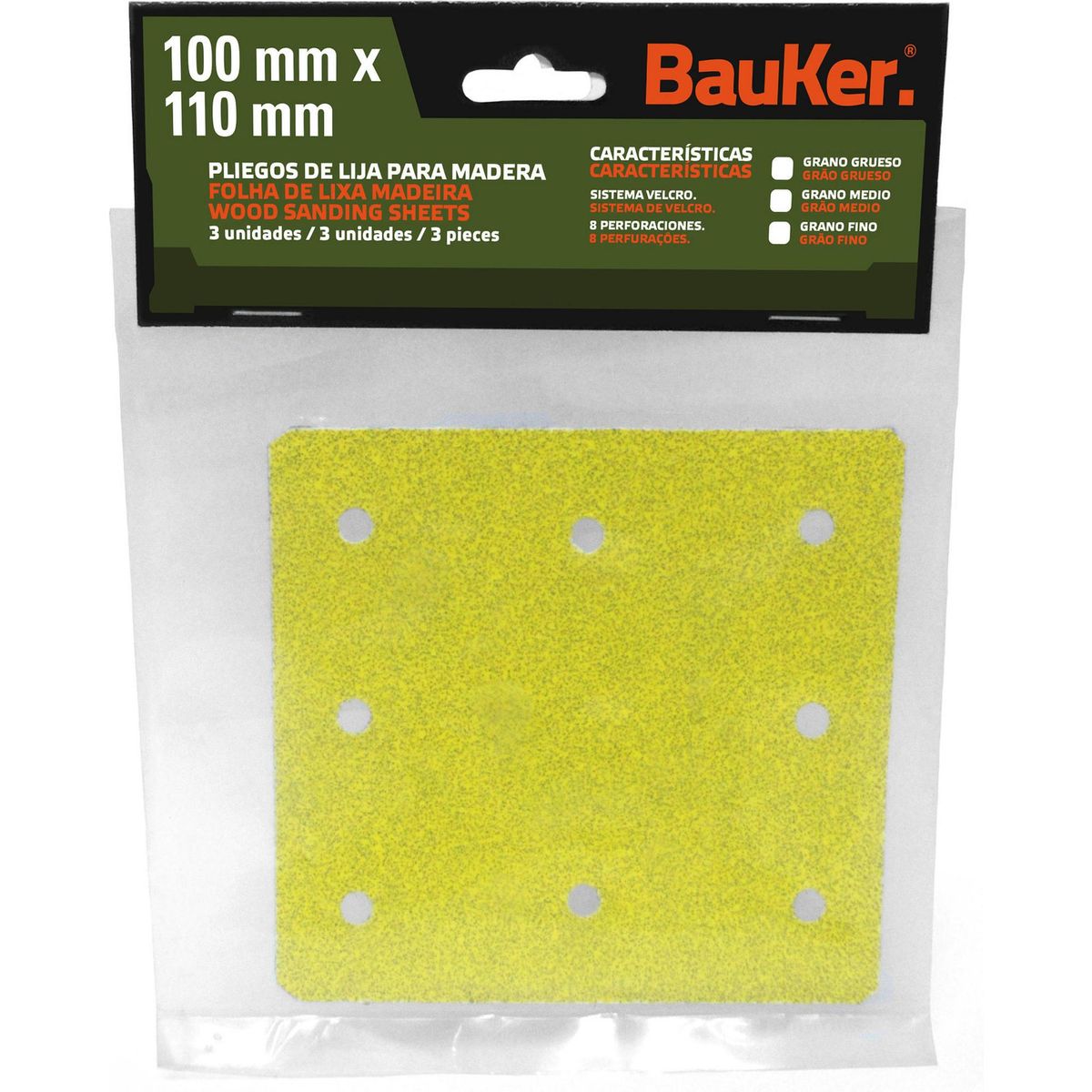 BAUKER - Pack Lijas Para Madera 115 Mm 3 Unidades