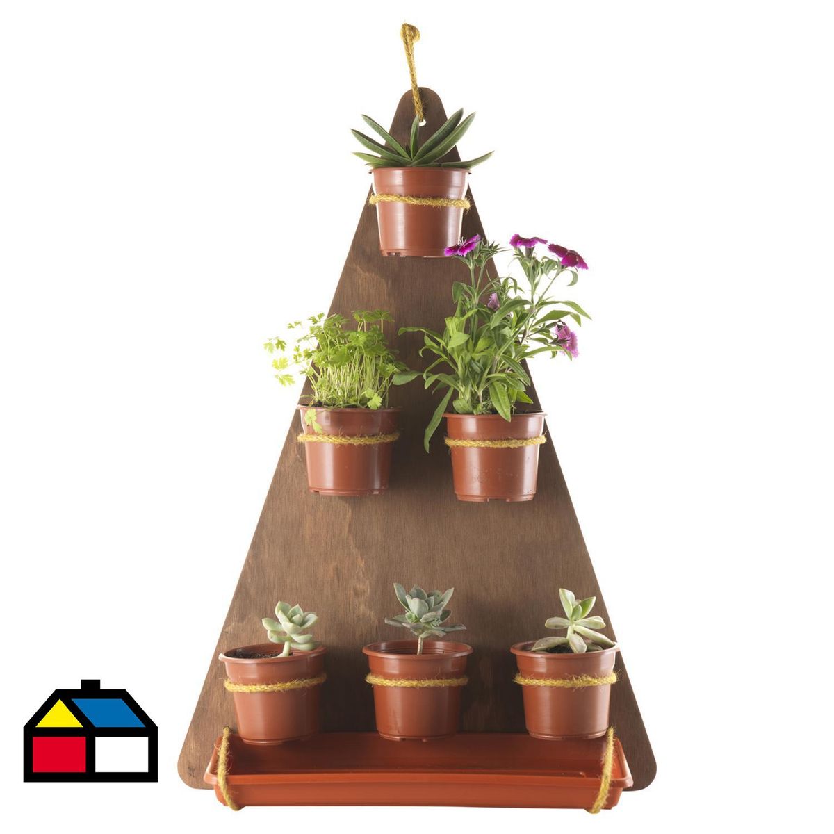 DECOLIMITE - Jardinera Colgante con 6 Maceteros de Plástico 16x60 cm Café