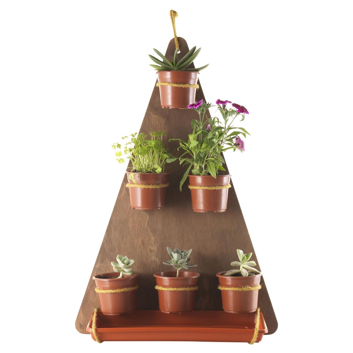 DECOLIMITE - Jardinera Colgante con 6 Maceteros de Plástico 16x60 cm Café