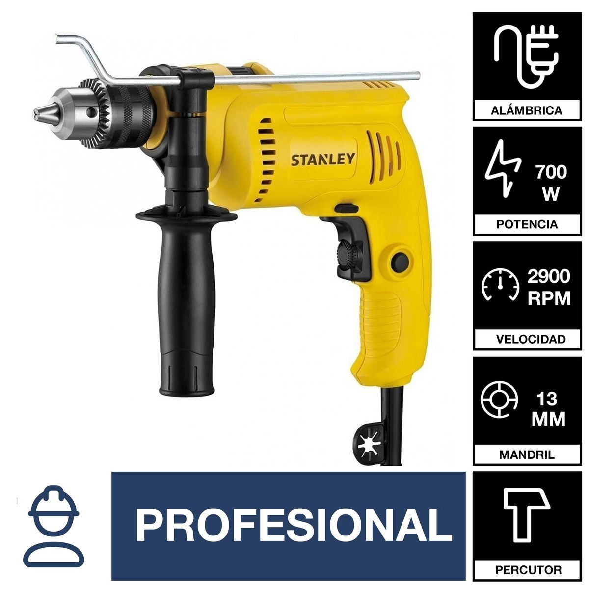 STANLEY - Taladro Percutor Eléctrico 13 mm 700 W 220 V