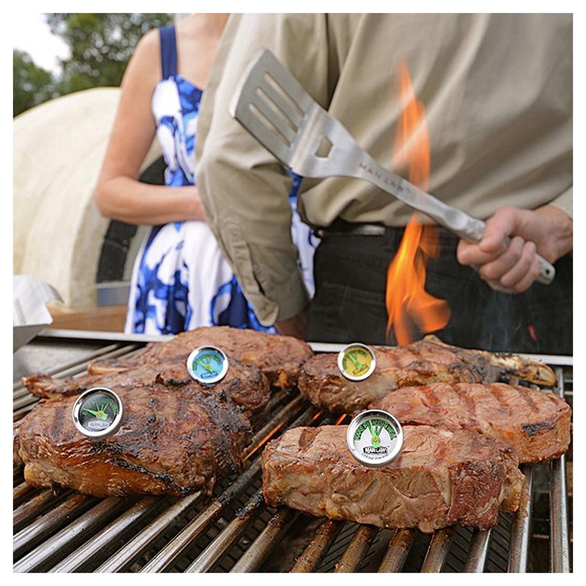 MAN LAW - Kit De Herramientas Para Asado 5 Piezas Con 4 Termómetros