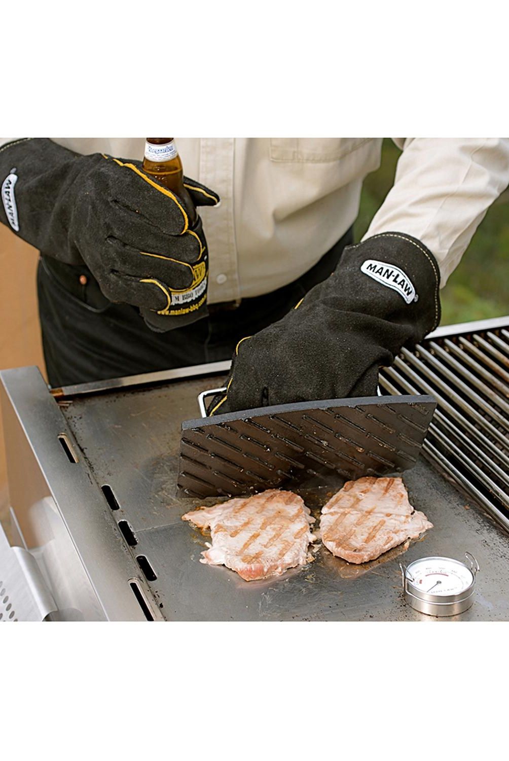 MAN LAW - Guantes para Parrilla de Cuero Talla única Negro