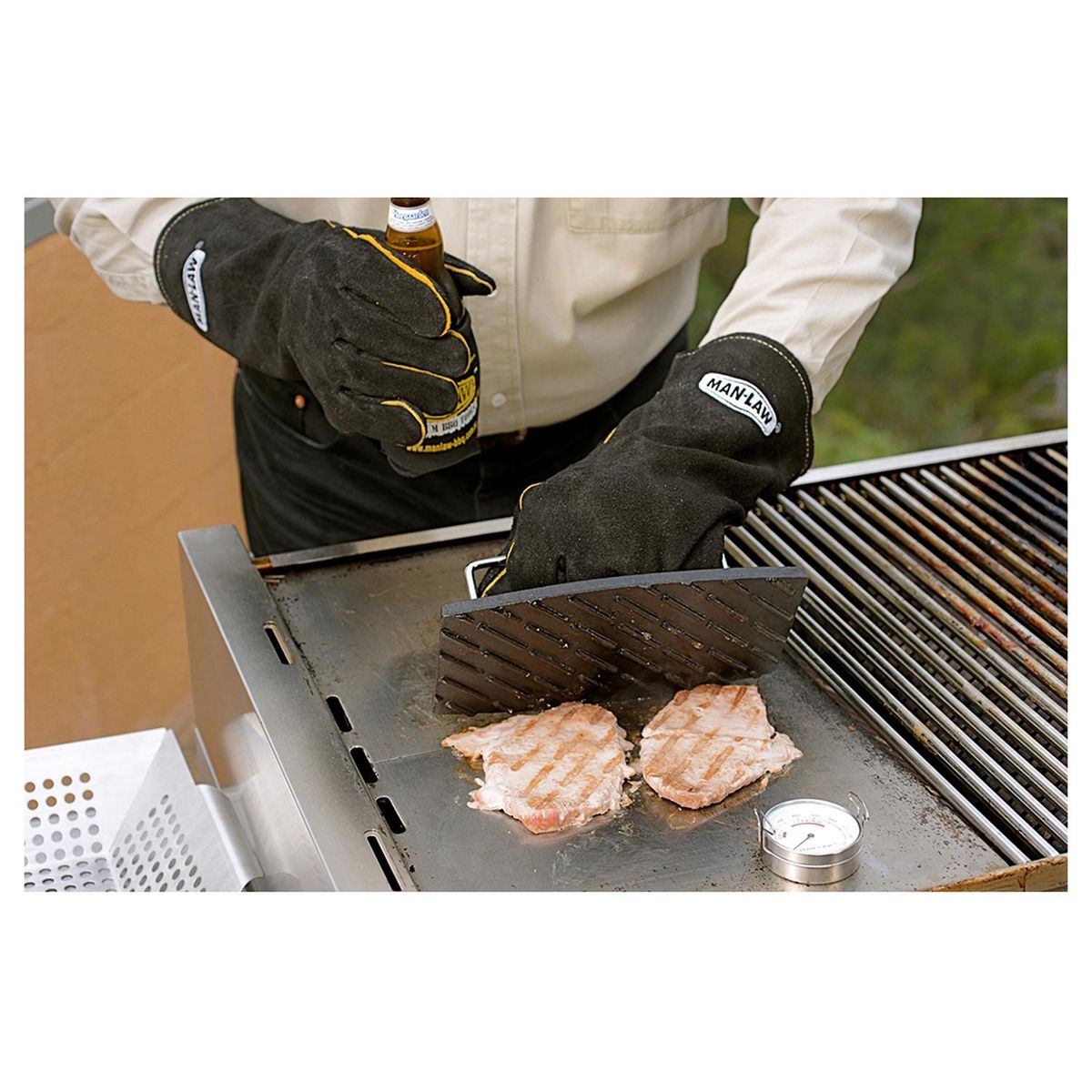 MAN LAW - Guantes para Parrilla de Cuero Talla única Negro