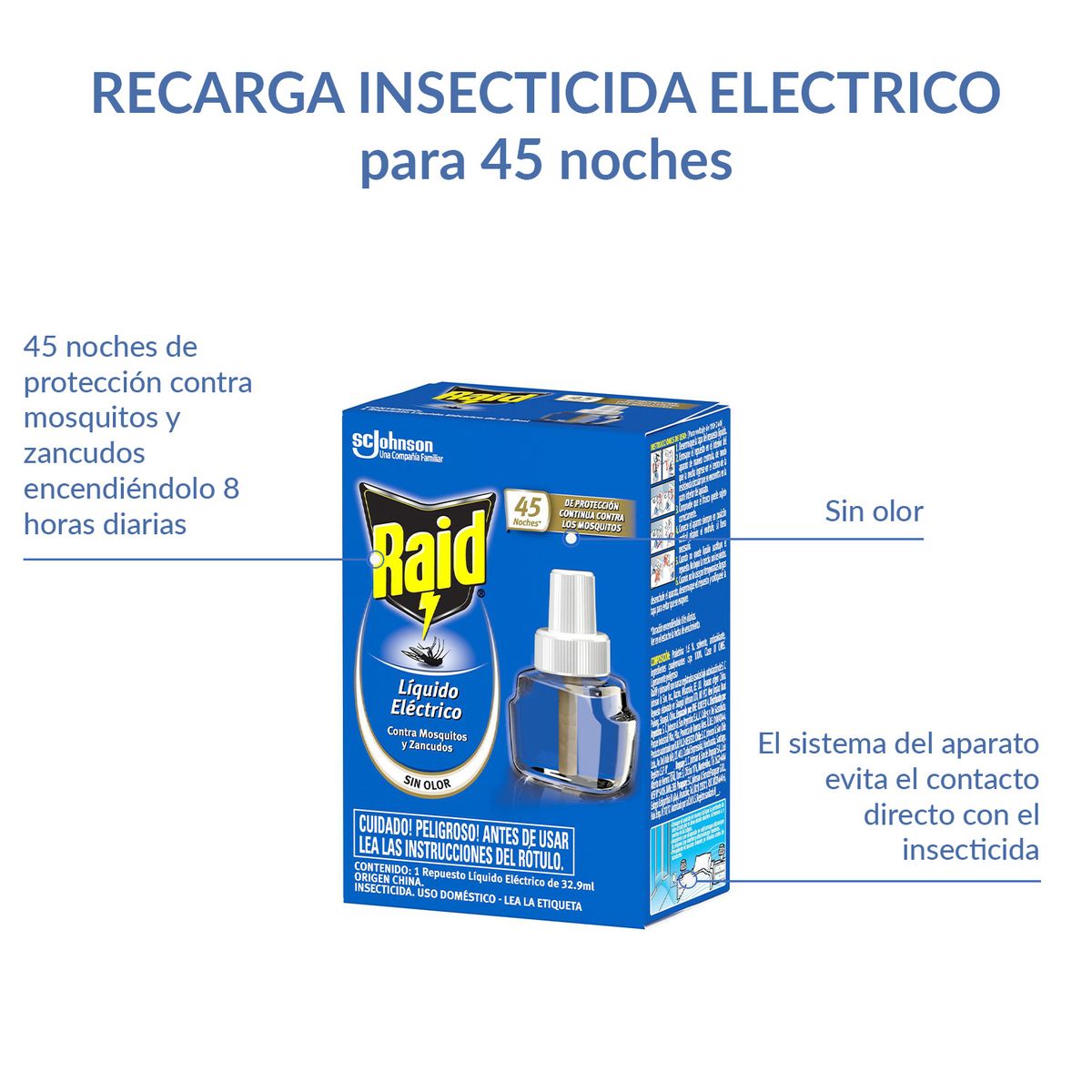 RAID - Recarga Insecticida Eléctrico 45 noches 32.9 cc
