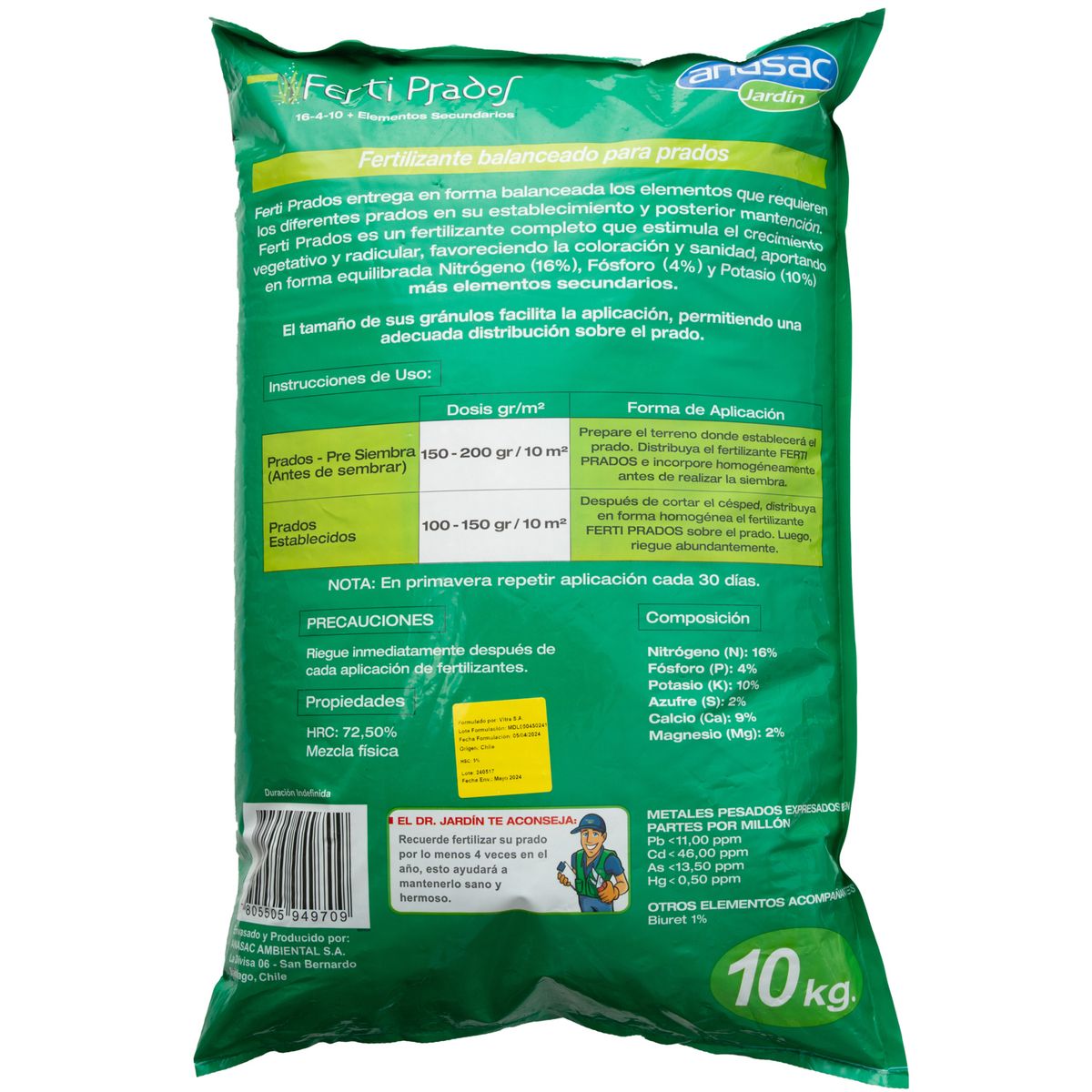 ANASAC - Fertilizante para césped FertiPrados 10 kg saco