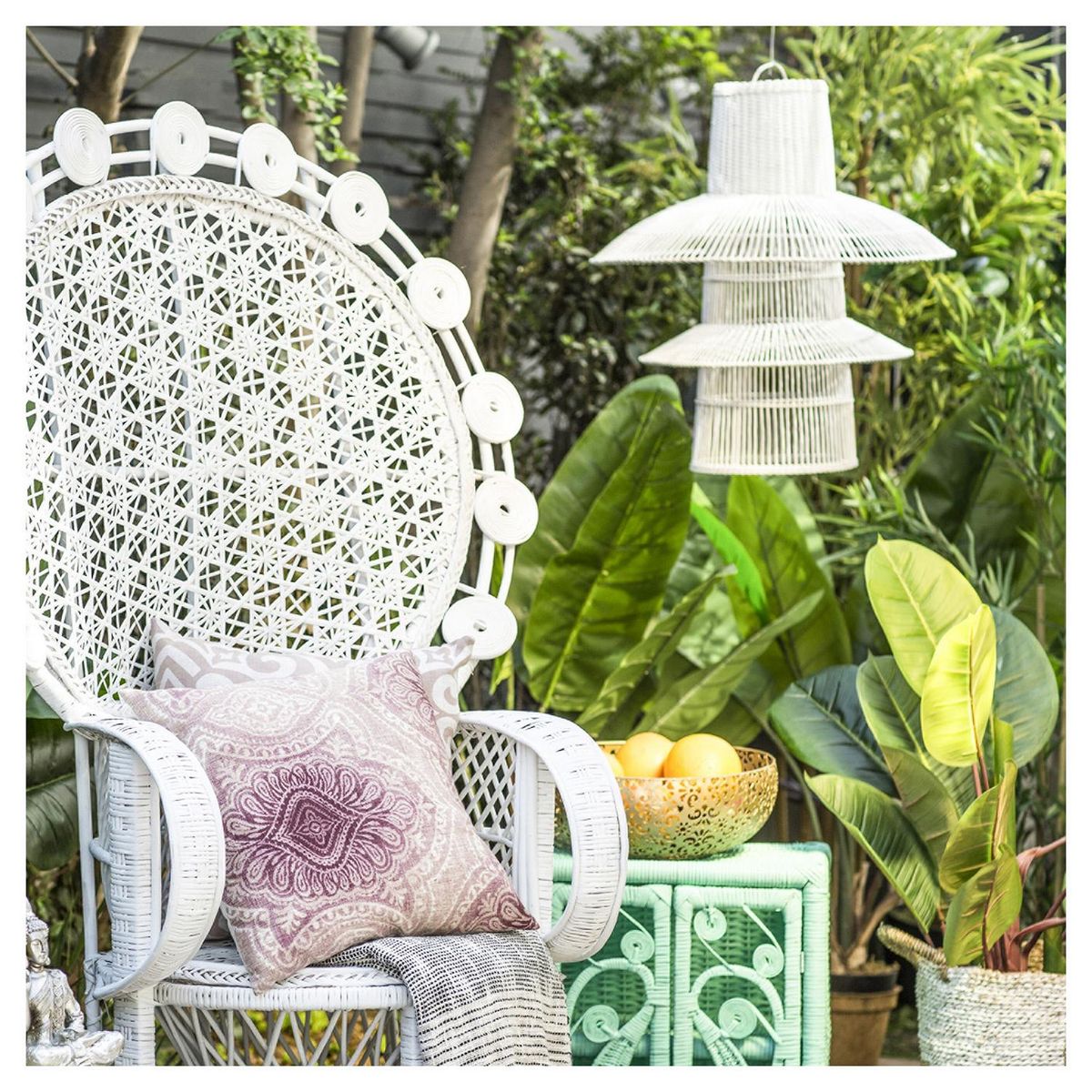 LA MIMBRESIA - Pantalla Greta mimbre blanca 60x55 cm