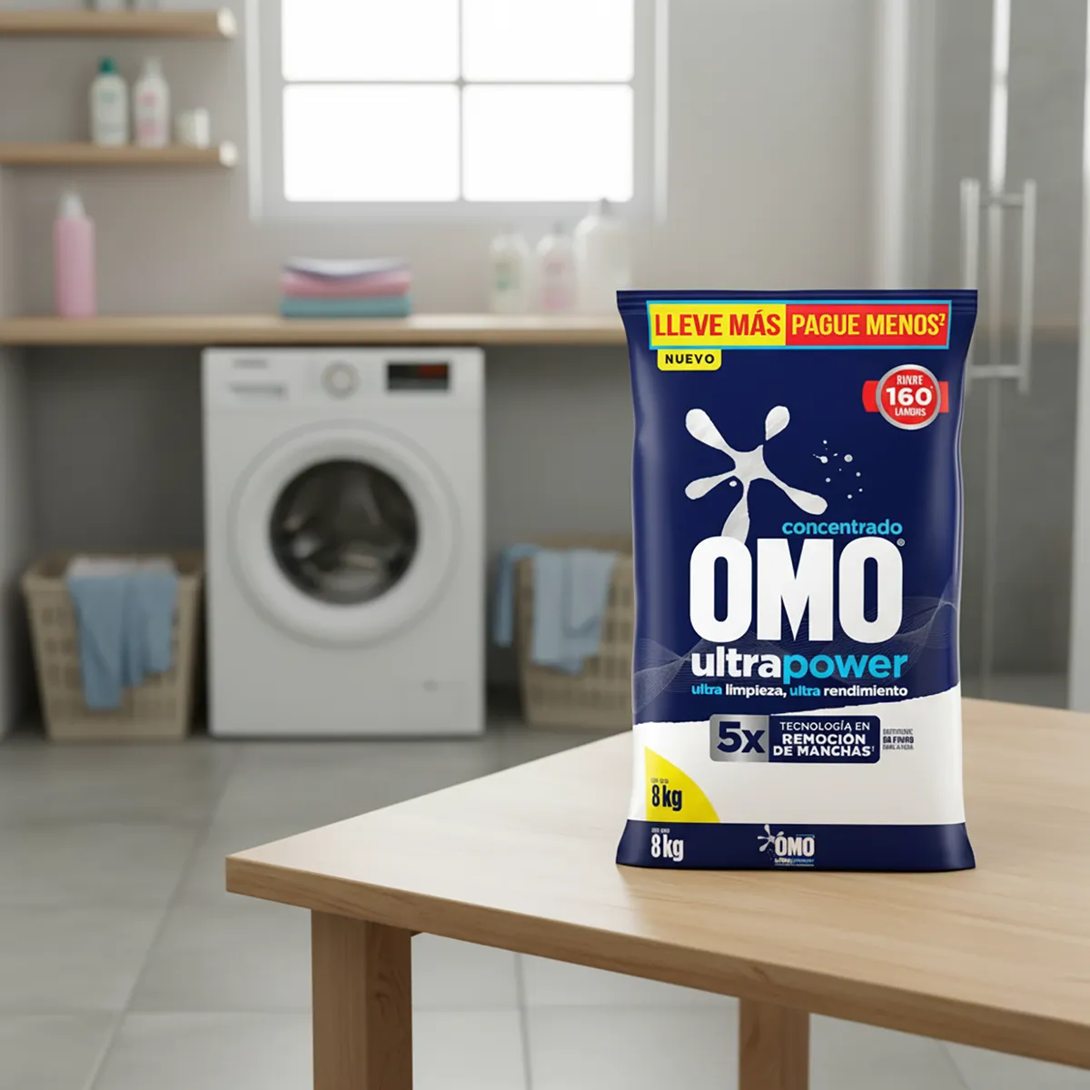 OMO - Detergente En Polvo Omo Acelerador Remoción de Manchas 8 Kg 60 Lavados