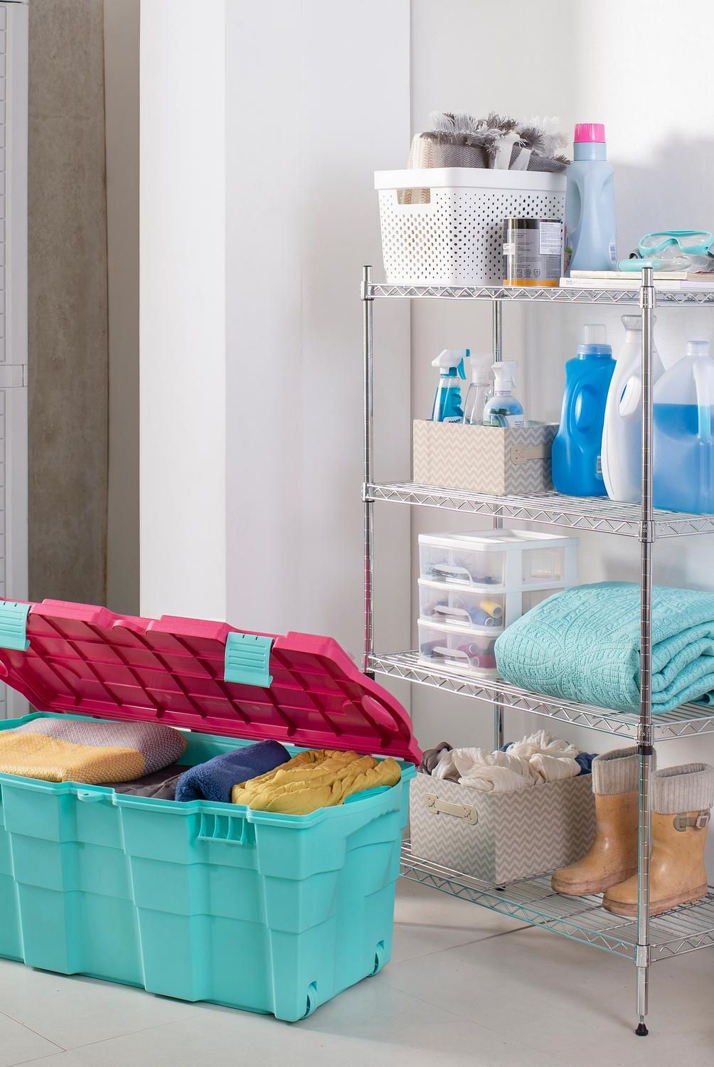 WENCO - Baúl Organizador 45x40x94 cm 100 l Verde/ Rosado