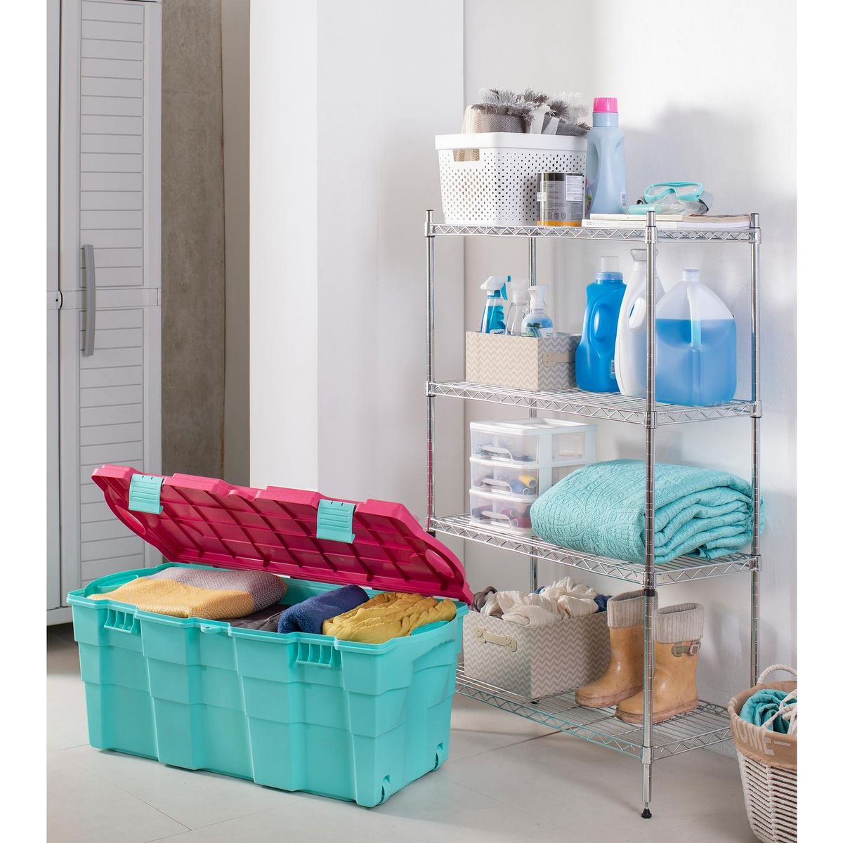 WENCO - Baúl Organizador 45x40x94 cm 100 l Verde/ Rosado