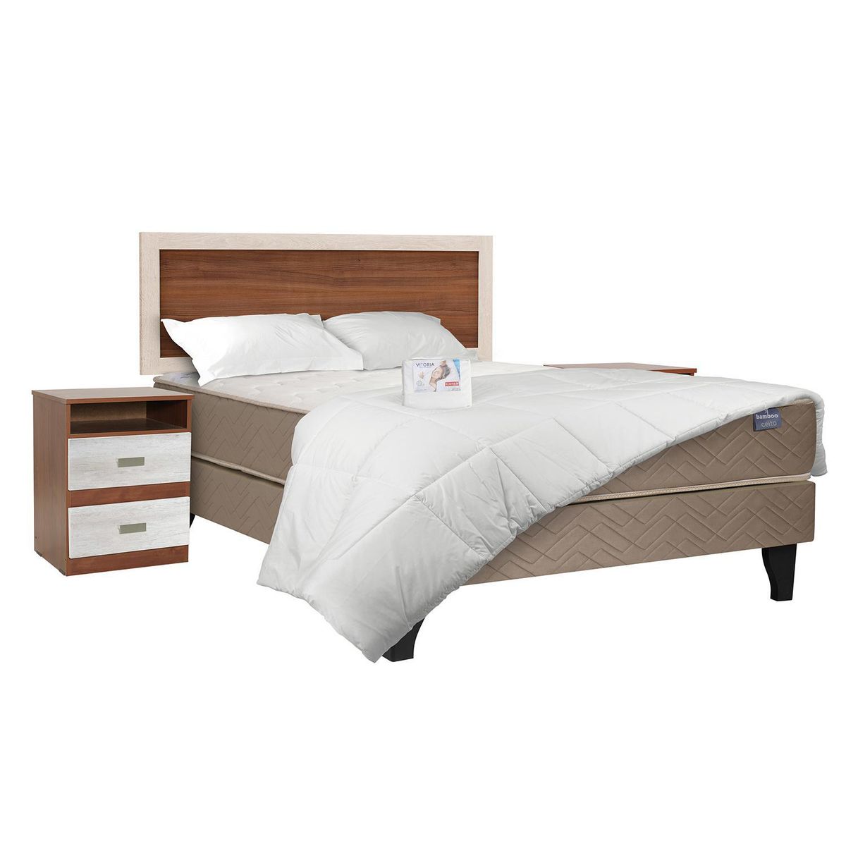 CELTA - Combo Ibérico Bamboo Base + colchón + respaldo + 2 veladores + textil