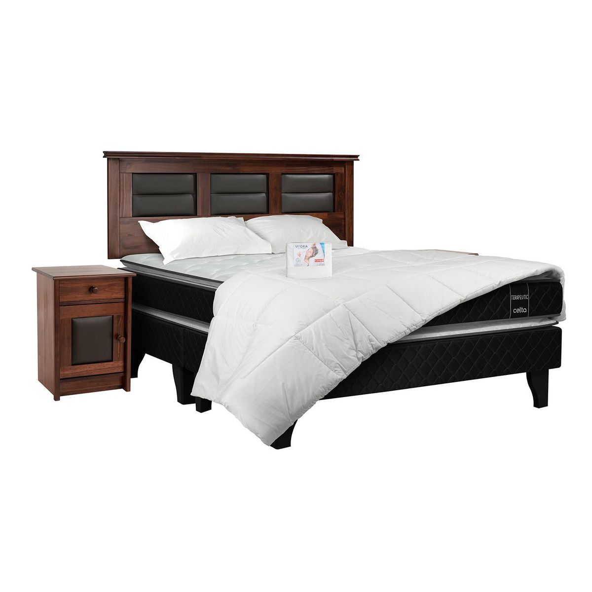 CELTA - Combo Iberico Terapeutico Base + colchón + respaldo + 2 veladores + textil 2 Plazas