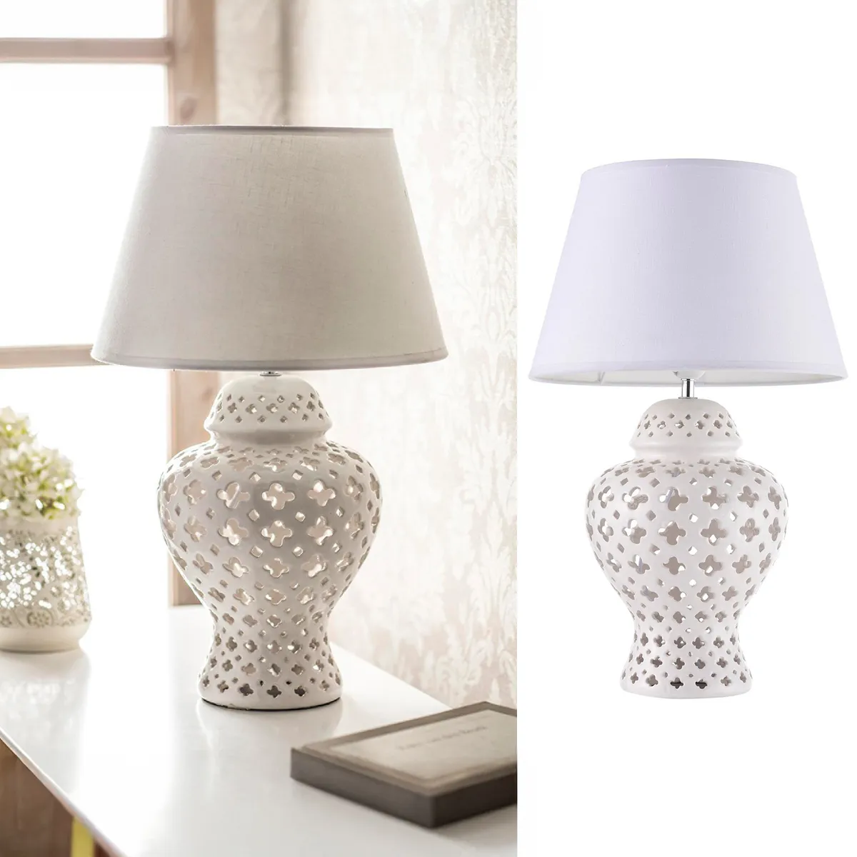 JUST HOME COLLECTION - Lámpara Mesa Bodrum Blanco 25x51 cm