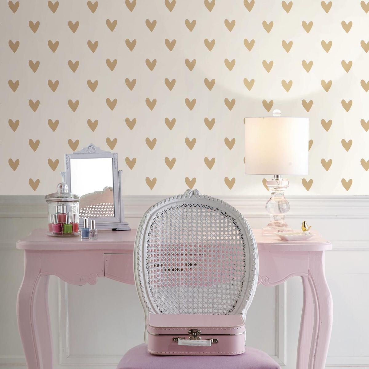 ROOMMATES - Rollos Adhesivos Reutilizables corazones dorados 52x503 cm