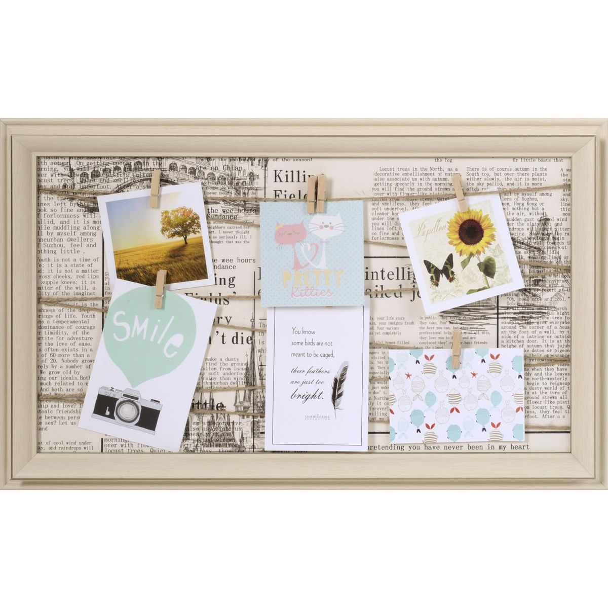 VGO - Marco de Foto con Pinzas 32x59 cm Crema Plástico